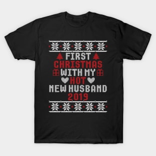 2019 Couple Gift First Christmas With My Hot New Husband Ugly Xmas T-Shirt